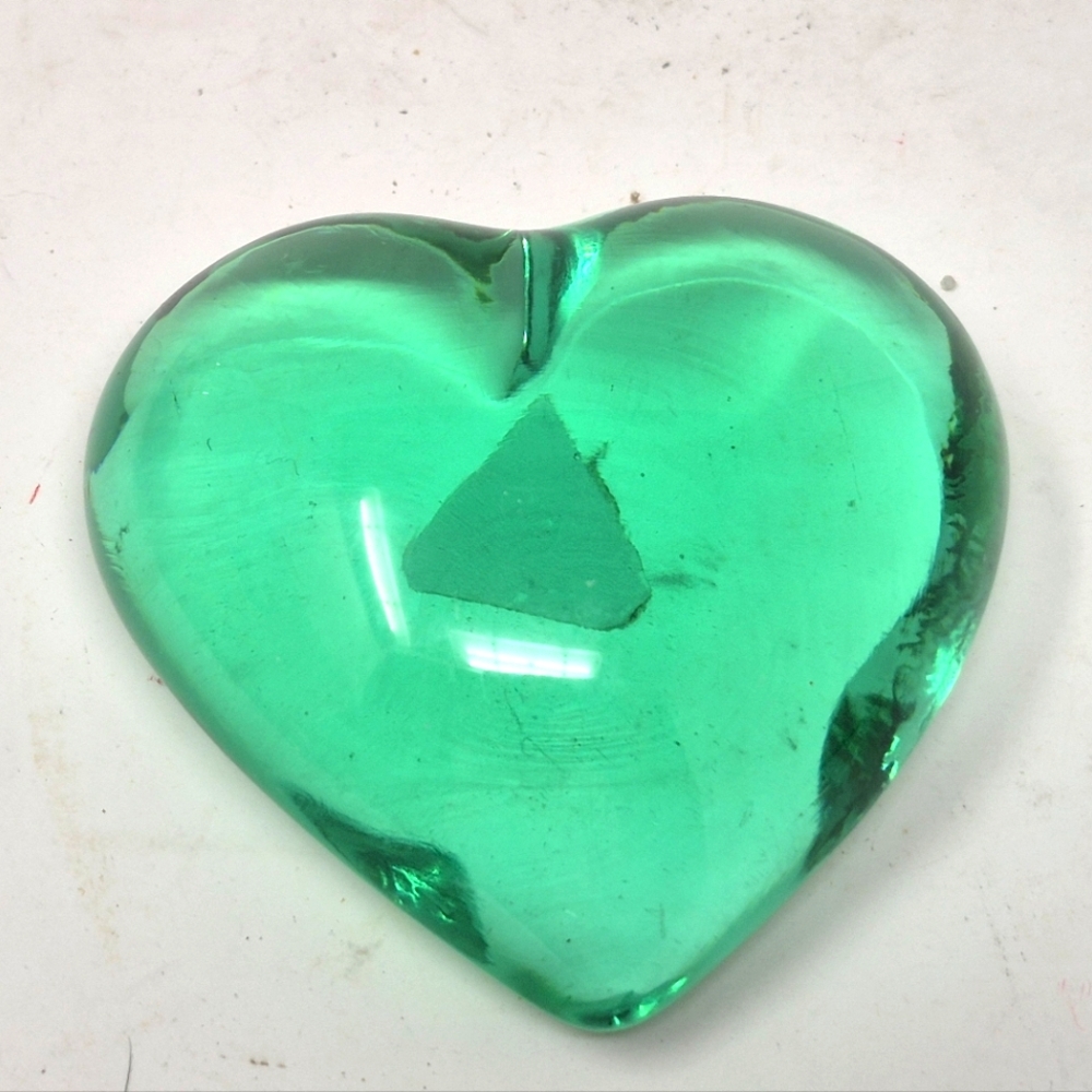 Vintage Green Glass Heart Paperweight